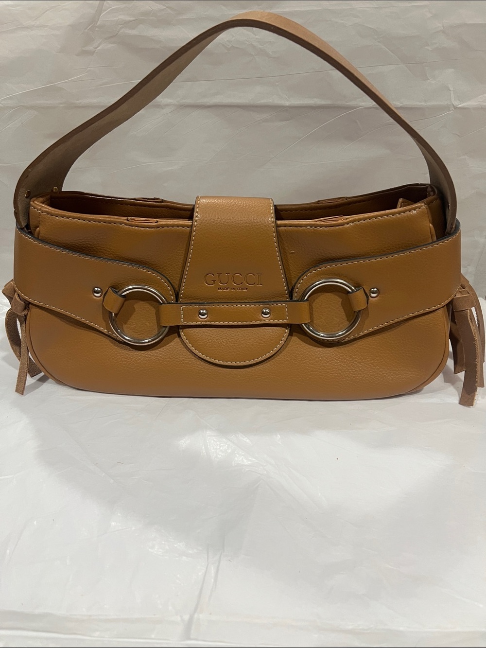 VINTAGE GG Collection Tan Shoulder Bag Gold Rings ( Please look at all photos)